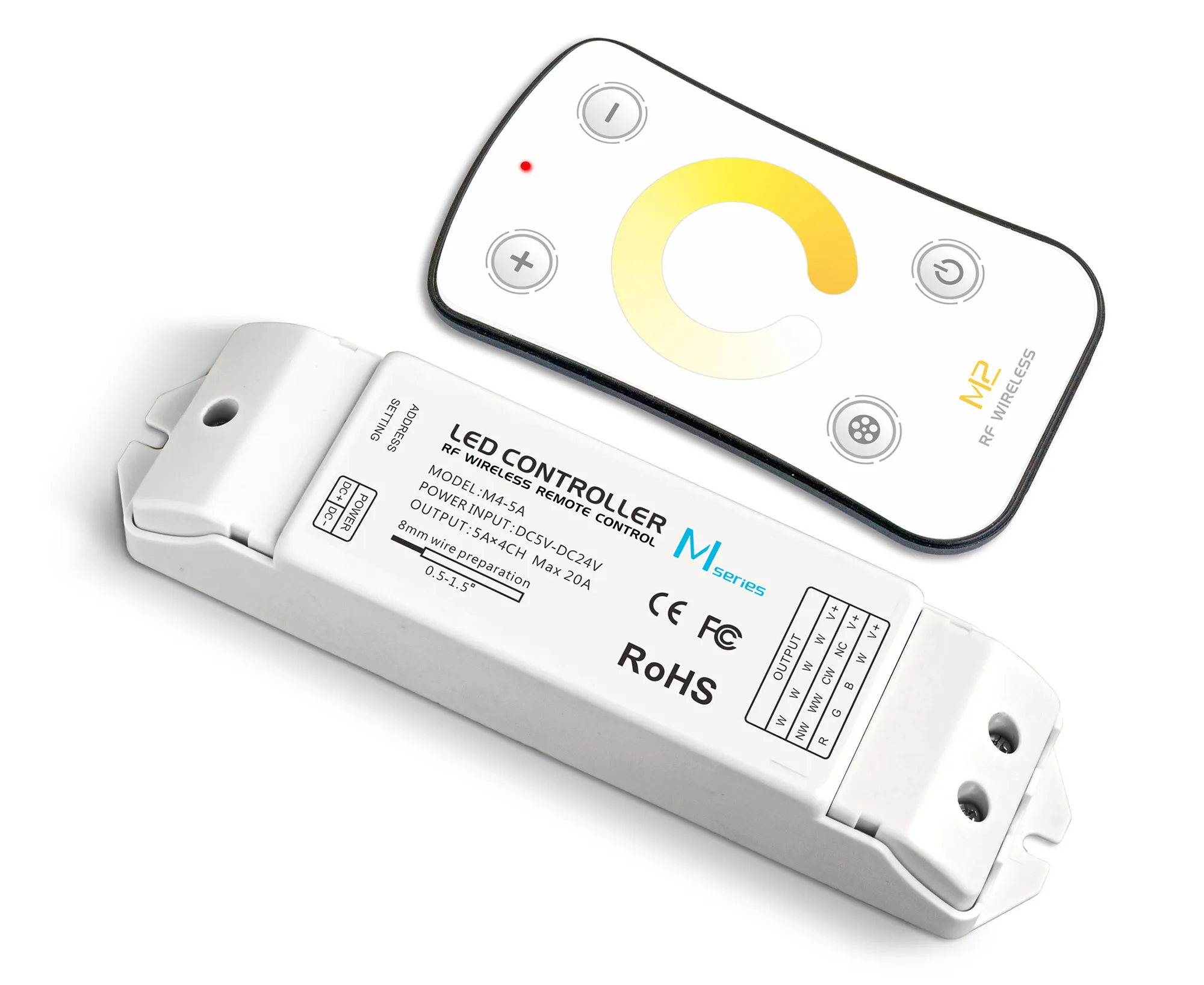 M2+M4-5A  CT Remote Control+Receiver CV CT Controller, 100W/240W/480W 5A x 4CH 5-24V dc IP20.